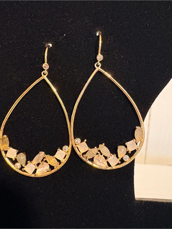Jewelry - Gold Teardrop Earrings with Champagne Crystal Accents